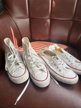 Converse White Canvas High-Top Sneakers with Red Trim